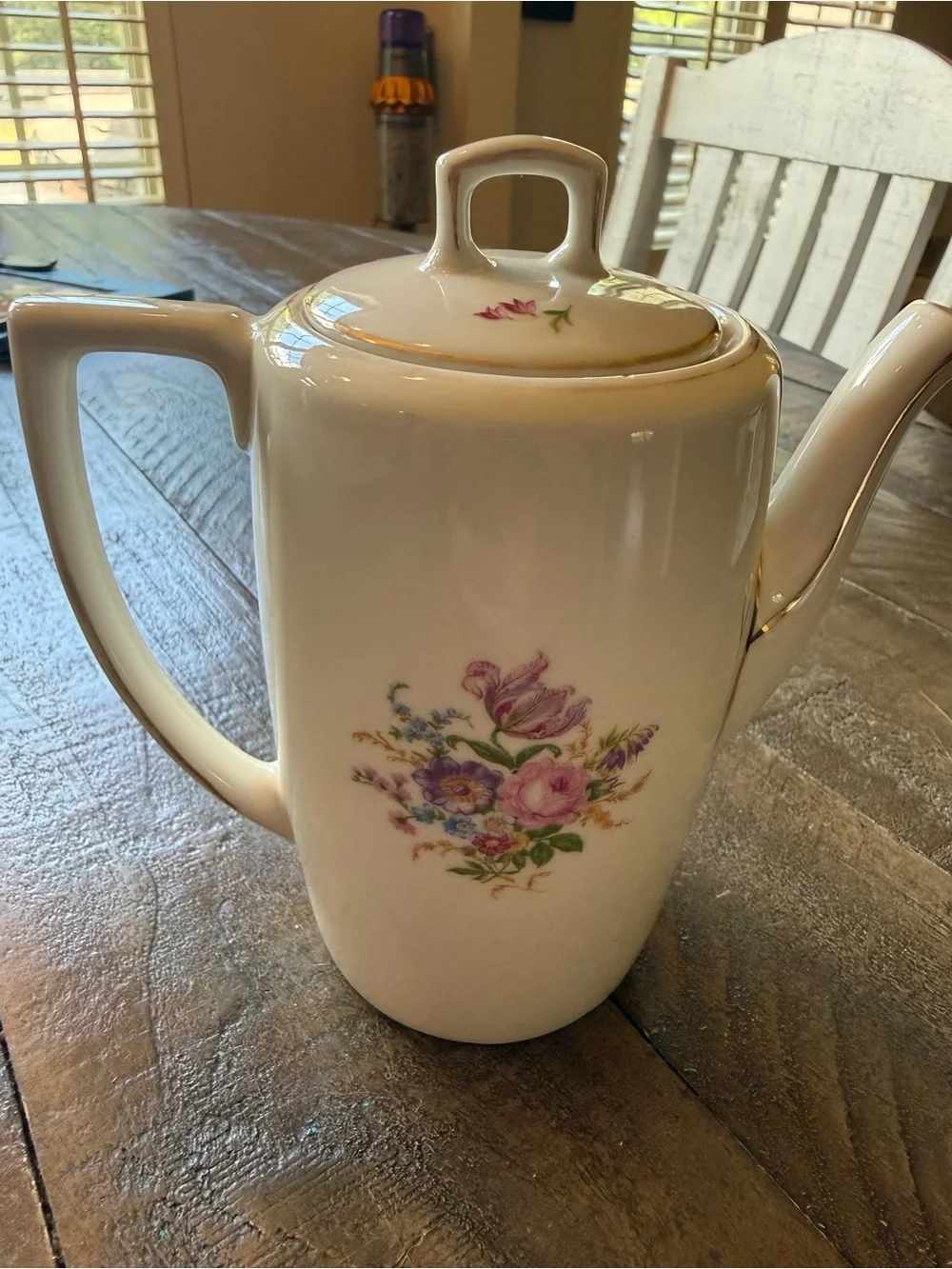 Vintage Czechoslovakia Art Deco Porcelain Coffee Pot Floral Gold Trim 1190